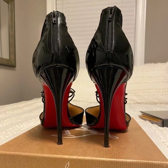 Christian Louboutin Confusa 100 Size 8-8.5 Patent Black Killer Heels - Picture 3 of 12